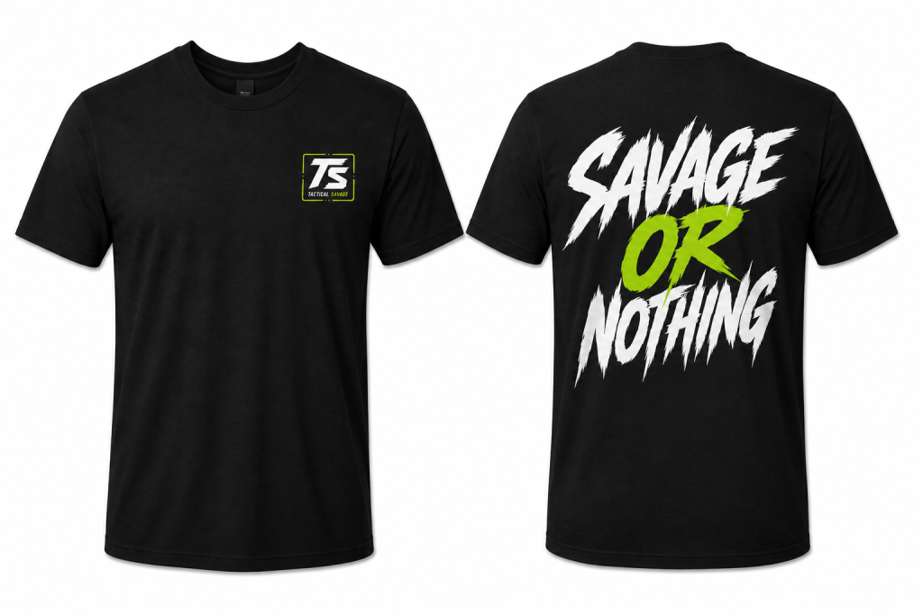 Savage or Nothing men's gym apparel tee, classic fit, with SAVAGE OR NOTHING back graphic