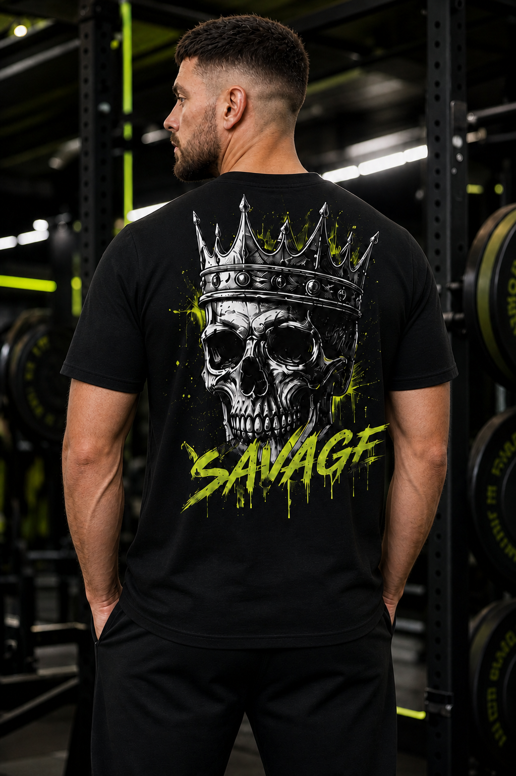 Savage King men’s classic fitted tee crowned skull back graphic
