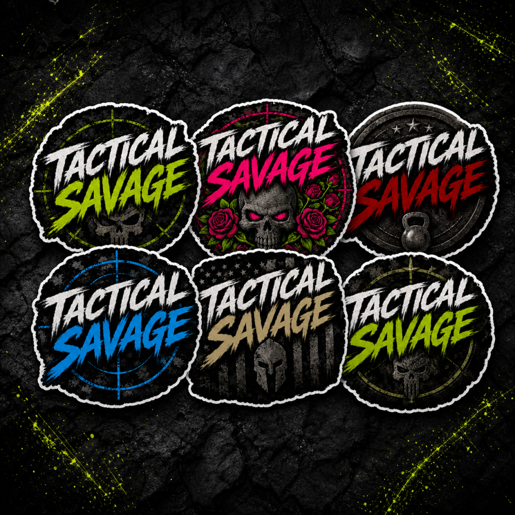 Tactical Savage gym sticker pack, 6-pack of die-cut weatherproof vinyl stickers